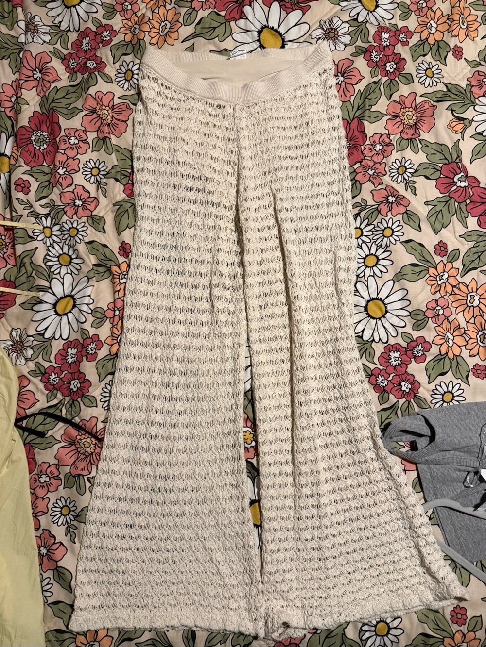 Mango Cream Crochet Wide-Leg Pants